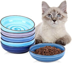 Selamica Ceramic Cat Food Bowl, 5.6 Inch Wide Shallow Cat Bowls/Dishes for Food and Water, Whisker Friendly, Set of 6, Gradient Blue