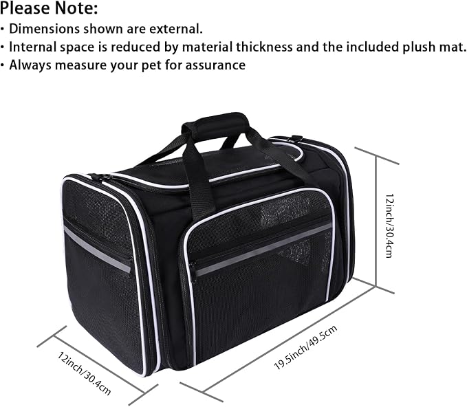 TSA Airline Approved Large Pet Travel Carrier,4 Sides Expandable with 2 Mesh Pockets,3 Entry, Soft Sided Collapsible Dog Carrier for 2 Cats,Kittens,Puppies,Dog, X-Large, Black & White