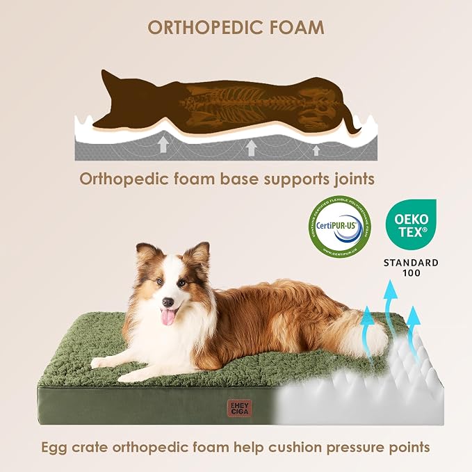 EHEYCIGA Orthopedic Dog Bed Extra Large with Removable Washable Cover,44x32 | Egg Crate Foam Support,Durable Oxford fabric,Non-Slip Bottom,Machine Washable,Soft Waterproof Plush Pet Bed Mat For Crate
