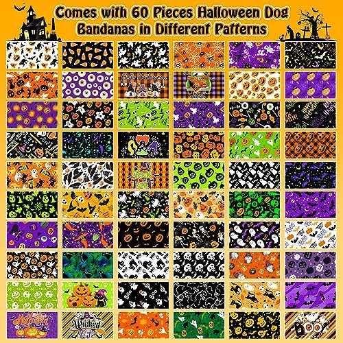 60 Pcs Halloween Dog Bandanas Bulk Adjustable Puppy Bandanas Dog Scarves Pet Grooming Bandanas Washable Holiday Dog Bandanas for Small Medium Large Dog Cat Pet Grooming Accessories Costume - Image 4