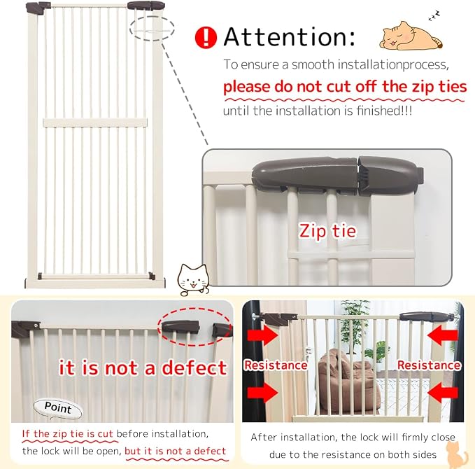 Lumizone 61.02" Extra Tall Pet Gate for Cat Dog 30.12"-38.38" Wide Cream | Extra Tall Cat Gate for Doorway Hallway Stairs Pressure Mounted 1.37" Gap No Drilling Auto-Close Dual-Lock