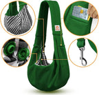 Tomkas Small Dog Cat Sling Carrier Puppy Purse Travel Wrap Soft Crossbody Pet Bag (Emerald Green, M - Classic Pocket & Classic Strap)