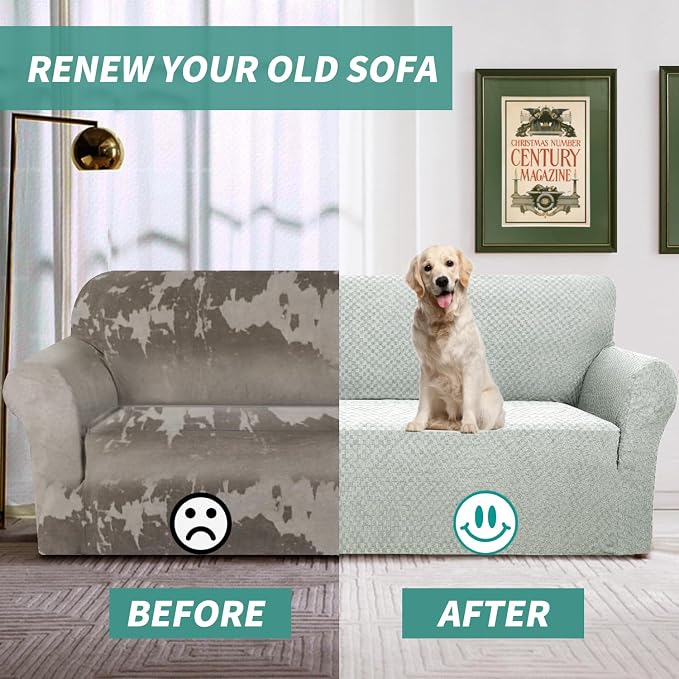 YEMYHOM Couch Cover Latest Jacquard Design High Stretch Sofa Covers for 3 Cushion Couch, Pet Dog Cat Proof Slipcover Non Slip Magic Elastic Furniture Protector (Large, Ivory)