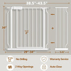 Fairy Baby 38.5-43.5 Inch Extra Wide Baby Gate for Doorways Stairs Hallway | Walk Through Pressure Mounted Baby Gates, Indoor Safety Child Gates for Kids or Pets, Double-Lock One-Hand Operation, White