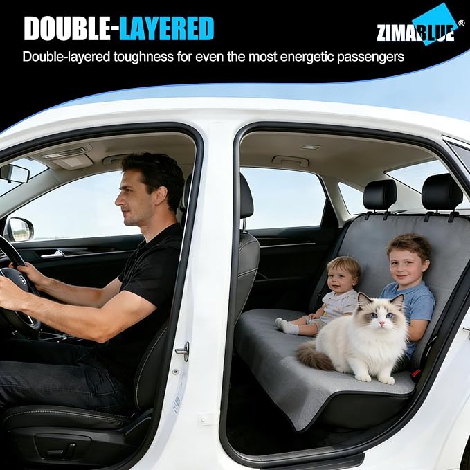 ZIMABLUE Waterproof Rear Bench Seat Cover for Kids and Pets, 3-Layer Back Seat Protector for SUVs, Sedans and Minivans, Machine Washable Non-Slip Towel Seat Cover for Spills, Pet Hair and Daily Mess