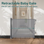 Cumbor 27-40" Retractable Baby Gates for Stairs & Doorways, Indoor Outdoor | Hardware Mounted Mesh Dog & Pet Gate, Easy Walk Through, One-Hand Operation, Anti-Crawl Adjustable Safety Gate for Dog, Grey