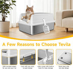 Stainless Steel Cat Litter Box with Scoop,M Metal Pan for Kittens | Metal Litter Box with High Sides & Lid, Open Top Low Entry , Non-Stick Easy Clean ，Kitty Cat Box for Indoor Cats, High Wall