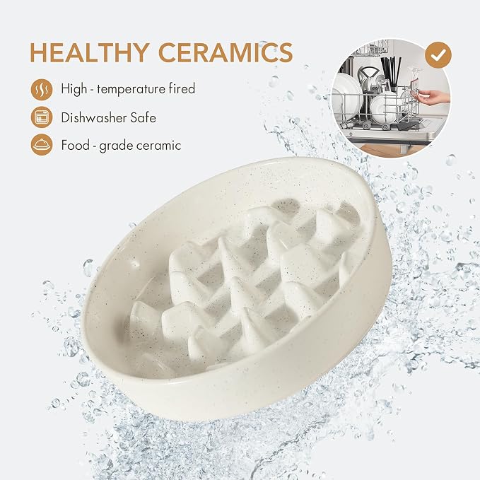 Havniva Ceramic Slow Feeder Dog Bowls, Dog Bowl Slow Feeder | 3.2 Cups Dog Slow Feeding Bowls for Large Dogs, Puzzle Dog Food Bowls for Fast Eater, Pet Slow Feeding Dish, Non-Slip