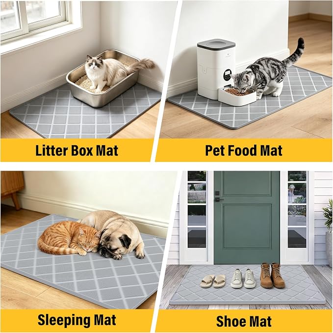 Silicone Cat Litter Mat 34" x 22" Cat Mat for Litter Box with Surface Brush | Extra Large Cat Litter Box Mat for Scatter Control, Non-Slip, Waterproof Cat Litter Mat Litter Trapping Mat with Raised Edge