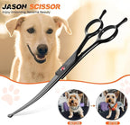 JASON Curved Dog Grooming Scissors - 7" Professional Round Tips Shears | Up-Curved, Black, Japanese Stainless Steel Hair Scissor for Dogs, Cats and Other Pets, Gift