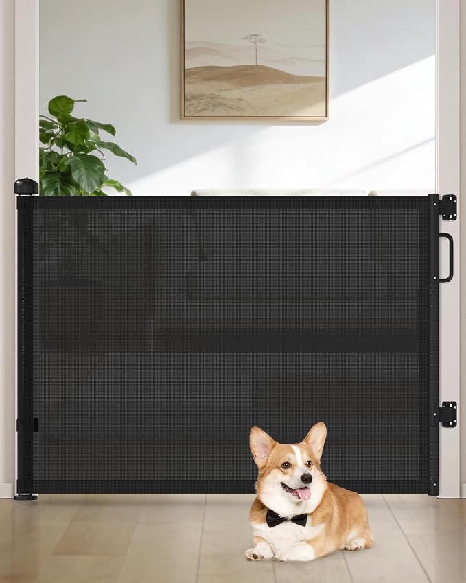 Retractable Baby Gates for Doorway, 58" Wide Mesh Dog Gate for Stair | 34" Tall Toddler Pet Gate Extra Wide Indoor and Outdoor, Easy Install, Essential for Home Safety, Black