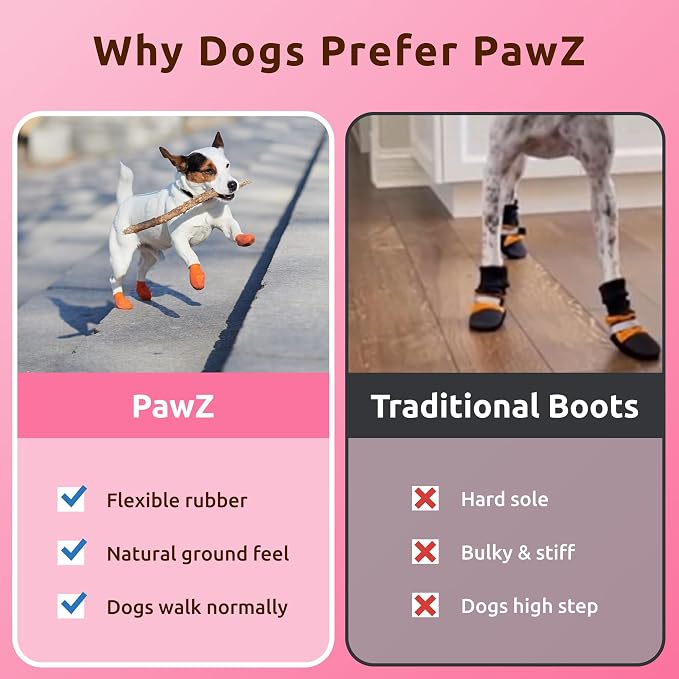 PawZ Rubber Dog Boots for Small Paws - All-Weather Waterproof Dog Shoes, Anti-Slip Traction for Rain, Snow, Mud & Hot Pavement - Pull-On Dog Booties, Pink - X-Small (1.5"-2") - Pack of 24