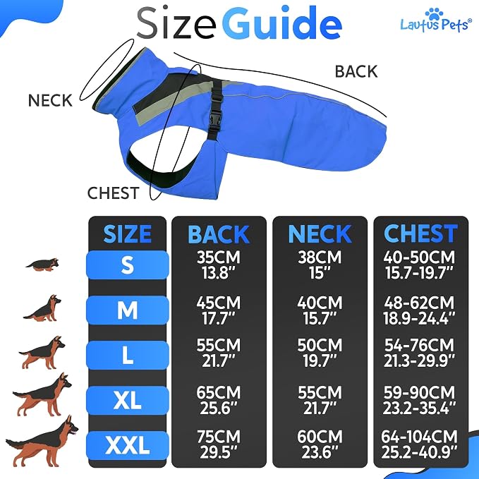 Waterproof Dog Rain Coat, Reflective Safety Strips & Leash Hole – Lightweight Adjustable Jacket for Medium Breeds - XXL, Blue