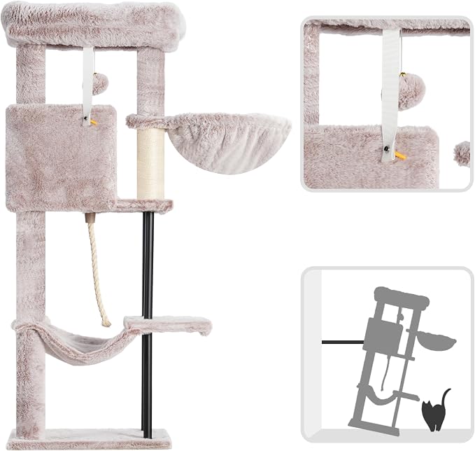 Gitelsnour Cat Tree, 43.3'' Cat Tower with Hammock for Kittens GCT004SMU | Cat Condo House for Small Indoor Cats, Basket, Scratching Post, Large Platform, Sturdy Steel Tube, Sisal Rope, Mushroom