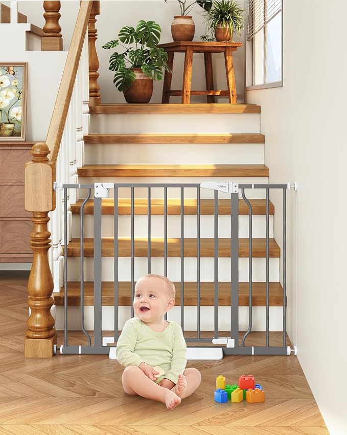 Baby Gate No Drilling, 29"-40" Dog Gate Indoor for Stairs & Doorways | Auto Close, Pressure Mounted Adjustable Pet Gate Indoor, Easy Walk Through Child Gate for Baby & Pet Stroller Friendly, Grey