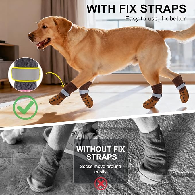BEAUTYZOO Anti Slip Dog Socks to Prevent Licking Paws, Dog Shoes for Hot Pavement, Grip Socks for Dogs on Hardwood Floors, Dog Booties Alternative, Reflective&Washable Paw Protection for Senior Dogs