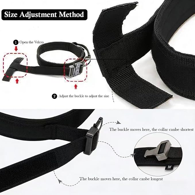Tactical Dog Collar Adjustable Military Nylon Dog Collar with Control Handle and Heavy Duty Metal Buckle for Medium and Large Dogs (Black,L)