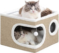 Cat Houses for Indoor Cats, Large Covered Cat Cave Beds & Furniture with Scratch Pad and Fluffy Ball,Foldable Cat Hideaway for Kitten,16.5x16.5x13 inches, Khaki‌