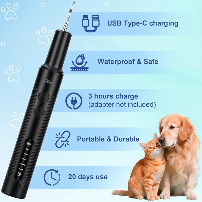 ETACCU Dog Plaque Remover for Teeth, Dog Plaque Remover Tool with LED Light, 5 Modes Teeth Cleaning Tools, Low Noise Pet Tooth Brushing Kit Dental Tools for Dog and Cat, Black