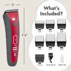 Kong 2-Speed Cordless-Corded Dog Clipper Kit – Stainless Steel Blade, Waterproof, LED Spotlight, Use-While-Charging, 6 Guide Combs, Ergonomic Handle – Red/Gray, Medium Coat Types