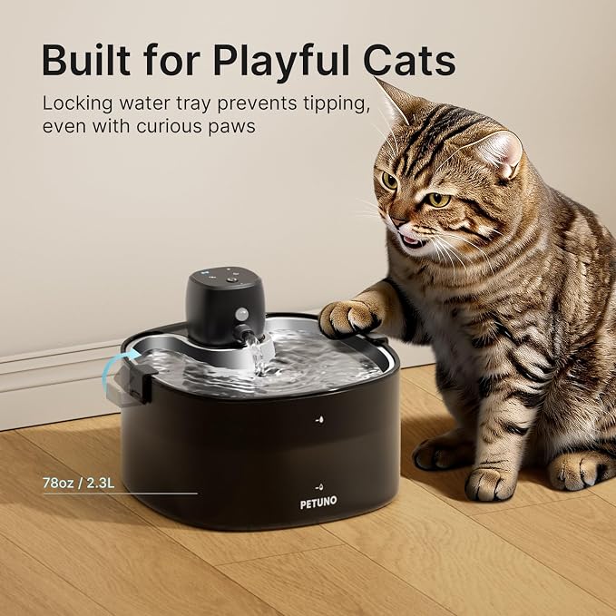 Cordless Cat Water Fountain, Battery Operated, Silver 6 Filters 78oz | Stainless Steel Tray, Rechargeable 4000mAh, Wireless, Motion Sensor, Quiet Pump, Locking Lid, Pet Fountain, 6 Filters
