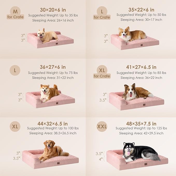 EHEYCIGA Memory Foam Dog Bed Large Size Dogs, Orthopedic Dog Bed Large with Washable Removable Cover, Waterproof Pet Sofa Couch with Nonskid Bottom, 36x27x6, Pink