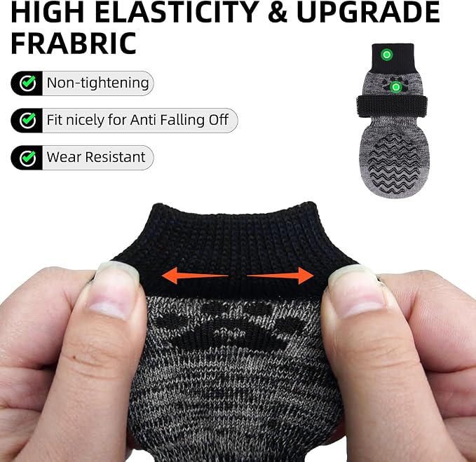 PUPTECK Anti Slip Dog Socks with Double Grippers for Hardwood Floors, Shoes for Hot/Cold Pavement, Boots & Paws Protectors to Prevent Licking, Traction Booties for Senior Small Large Dogs