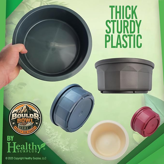 Pet Crock Bowl – Thick Durable Plastic Non-Tip Food & Water Dish for Dogs, Cats & Small Animals – Indoor/Outdoor – Chew Resistant, Easy Clean (Pink, Large 48oz)