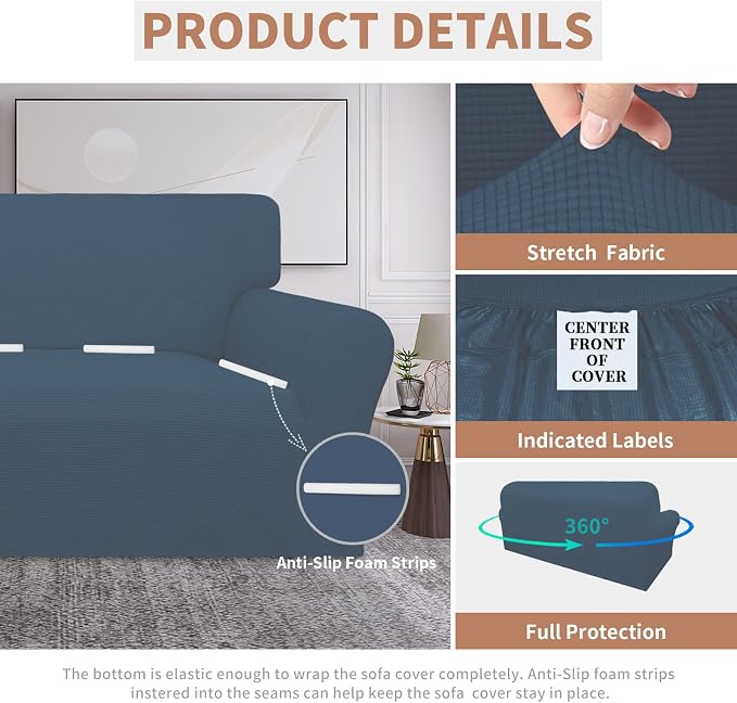 Easy-Going 100% Waterproof Couch Cover, 3 Cushion Couch Slipcover for Sofa | Leakproof Sofa Cover, Stretch Jacquard Furniture Protector Against Stain Spill from Kids, Pets, Dog (Sofa, Bluestone)