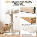 Avont 29" Sisal Cat Scratching Post with Large Plush Perch, Cream | Large Cat Scratcher Tower & Plush Elevated Cat Bed with Removable & Washable Cover, Sturdy Cat Perch for Indoor Cats