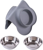 Hubulk Pet Dog Bowls 2 Stainless Steel with No Spill Non-Skid Silicone Mat + Pet Food Scoop Water and Food Feeder Bowls for Feeding Small Medium Large Dogs Cats Puppies ( Gray)