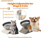 Raised Cat Bowl,Elevated Cat Bowl Stand with 3-Level Height,White | 5.6''/6.2''/6.8'' Height Elevated,0-17.5° tilt Neck-Friendly,25 OZ Large Capacity,304 Stainless Steel,Cats and Puppy