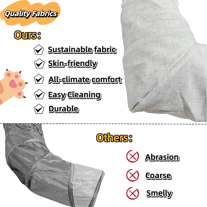 XxingSheep 4 Cave Premium Hemp Fabric XL Cat Tunnel Bed for Indoor Cats Cat Toys Cave Donut with Soft Mat