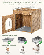 SETVSON Cat Litter Box Enclosure Furniture, Hidden PE Rattan, Natural | PE Rattan Kitty House with Top Fence, Fits Standard Litter Box, Included Litter Mat, 2 S-Hooks, Sturdy Metal Frame