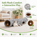 Cat Tunnel Tube with Plush Ball Toys Collapsible Self-Luminous Photoluminescence, for Small Pets Bunny Rabbits, Kittens, Ferrets,Puppy and Dogs Grey Moon Star (S-Shape)