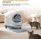 WARCAT Self-Cleaning Litter Box – 90L, APP, Sensors, Gray | 90L large capacity for multiple cats. APP-controlled with smart sensors. Safety protection. Includes mat & 1 garbage bag.