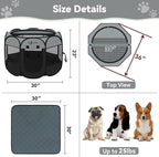 Siedihit Playpen for Middle Dog Cat, Dogs Tent Crate Cage Indoor | Outdoor, Portable Pop Up Dog Kennel with Carrying Bag for Rabbits (Dark Grey with Pad, Medium)