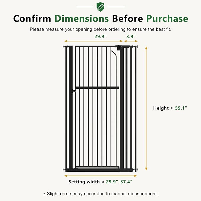 Extra Tall Cat Gate, 55.1" Heavy Duty Pet Gate for Large Cats & Dogs, Adjustable 29.9-37.4" Wide, Auto Close, No Drilling Pressure Mount, Easy Walk Through for Doorways Hallways Kitchen, Black