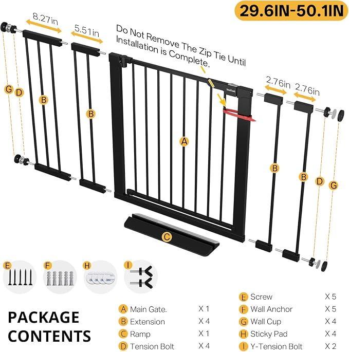 InnoTruth 29.6-50.1 in Extra Wide Baby Gate for Stairs and Doorways, Black | Indoor Metal Dog Gate for Pets, Auto Close 2 Way Swing Walk Through Door, Double Lock & Y-Bolts, Pressure or Hardware Mount
