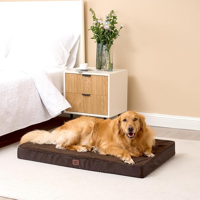 EHEYCIGA Orthopedic Dog Bed Large with Removable Washable Cover,Brown,41x27 | Egg Crate Foam Support,Durable Oxford fabric,Non-Slip Bottom,Machine Washable,Soft Waterproof Plush Pet Bed Mat For Crate
