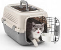 NEWBULIG 23" Hard-Sided Dog Carrier, Plastic Cat & Dog Crate, 4-Sided Ventilation Travel Pet Kennel, Top & Front Door Access, Integrated Food Bowl, for Small Pets up to 22 lbs - Beige & Grey