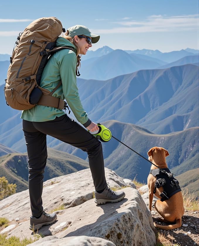 Pecute Retractable Dog Leash 26 FT Heavy Duty for Large Dogs 33-110 LBS | Chew Proof Steel Cable for Strong Biter, Anti-Slip Handle with Poop Bag Holder for Hiking, Camping, Outdoor Walking