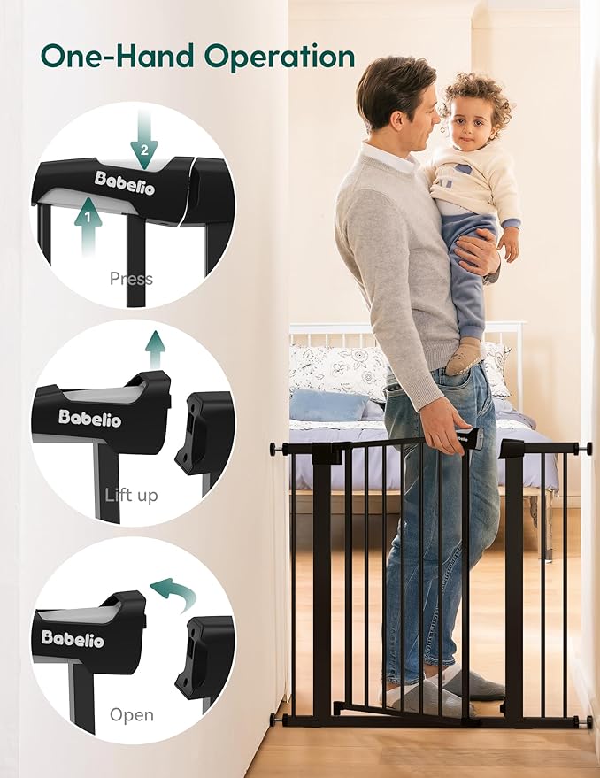 Babelio 36" Tall Baby Gate, PressGuard P7, 29-55" Auto Close Pressure Mounted Dog Gate for Doorways & Hallway, Basics Easy Walk Thru Pet Gate, Extra Wide Metal Child Gate, Black