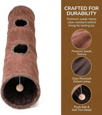 51"x 12" Collasiple Cat Play Tunnel, Cats Tubes and Tunnels, Cat Foldable Hide and Seek Tunnel Toy, Brown Suede Pet Tube Toy for Rabbits, Ferrets, Puppy, Diameter 12 Inch