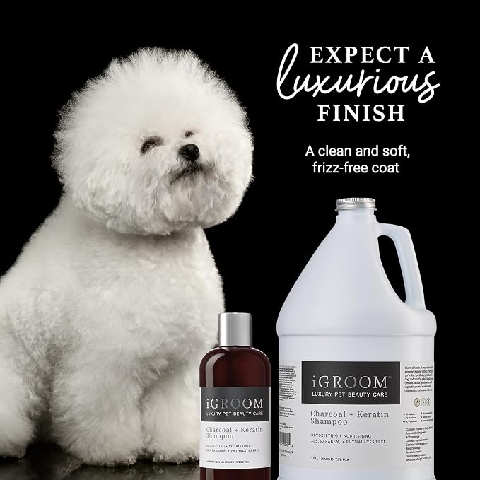 iGroom Charcoal Keratin Dog Shampoo, Luxury Pet Beauty Care, Protect Coat and Skin, Detoxifies with Charcoal, Made in USA, 16 oz