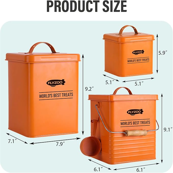 Metal Dog Food Containers, Dog Treat Snack Jars with Lids and Spoon,3 Set | Pet Snack Food Storage Canister Kitchen Biscuit Holder, 9x8 & 9x6 &6x5 inch