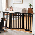 ZJSF Foldable Freestanding Indoor Dog Gate for House Wood Long Pet Gates Dog Fence for Stairs Puppy Gates for Hallways, Puppy Gate,Support Feet Included, Black, 32 "Height-3 Panels
