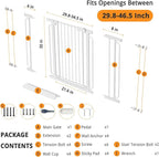 Baby Gate for Stairs 29.8-46.5 Inch Pressure Mounted, Auto Close Child Baby Gates for Doorways No Drill, Walk Through Dog Gate Indoor for The House, White