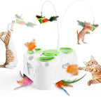 3-in-1 Automatic Interactive Cat Toy, Flying Bird, Mole & Feather | Rotating feather, 3 play modes, cheese-shaped non-slip base, USB-C rechargeable 1200mAh battery, 8-minute auto shutoff