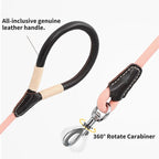 Mile High Life Pink Dog Leash with Genuine Leather Handle, 4/5/6 FT | Rope Leash, Heavy Duty 360° Swivel Metal Clasp, for Small Medium & Large Dogs (Light Pink, 72 Inch)